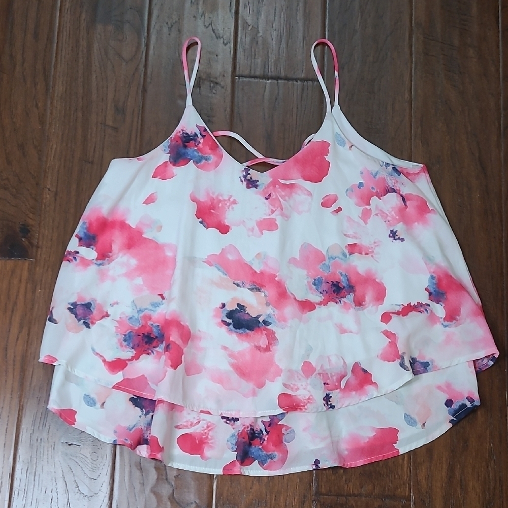 Peach Love California Sleeveless Floral Layered Top size Medium